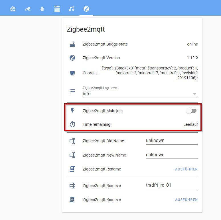 Zigbee2mqtt - Permit Join via Home Assistant aktivieren