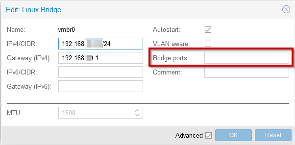 Netzwerkbridge vmbr0 anpassen