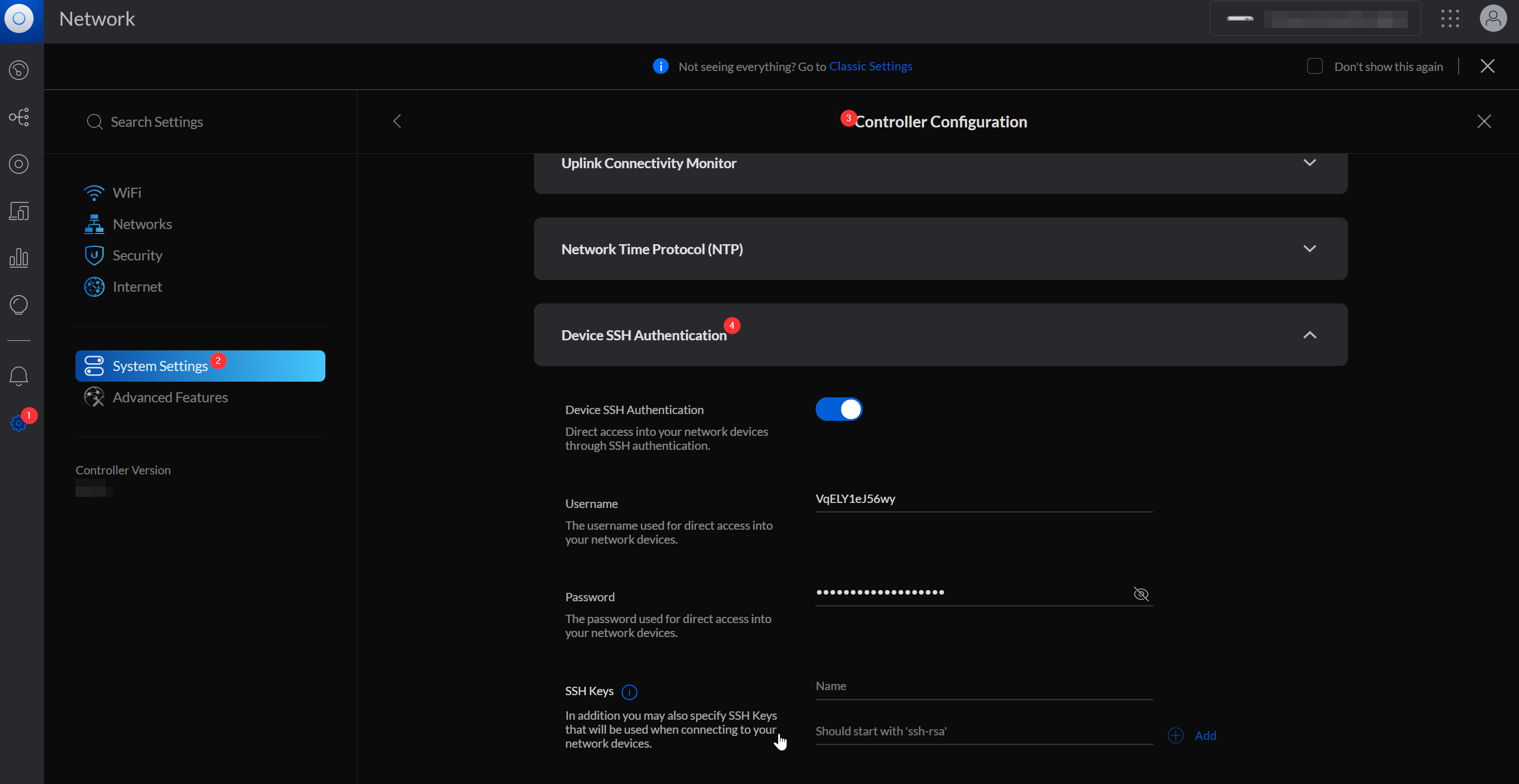SSH Zugang für die Netzwerkgeräte aktiveren