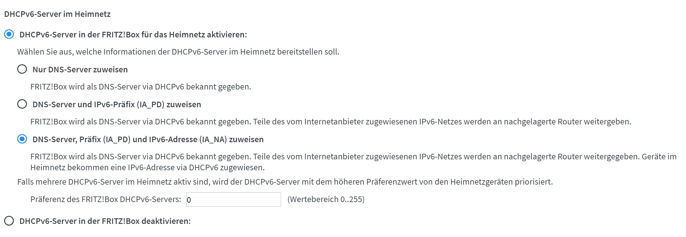 DHCPv6 Einstellungen